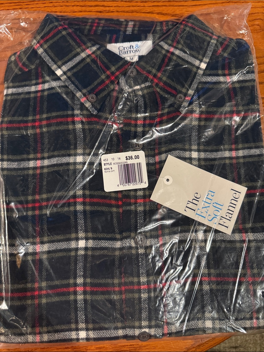 croft & barrow Black Plaid Button-Down Shirt with White and Red Accents